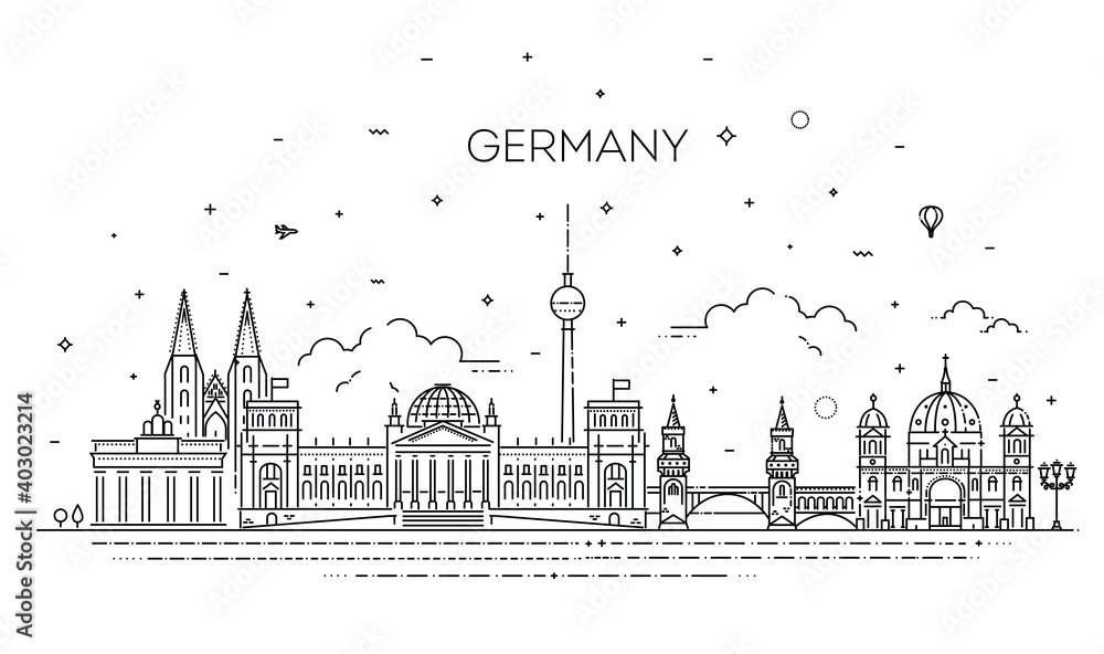 Germany cityscape with all famous buildings