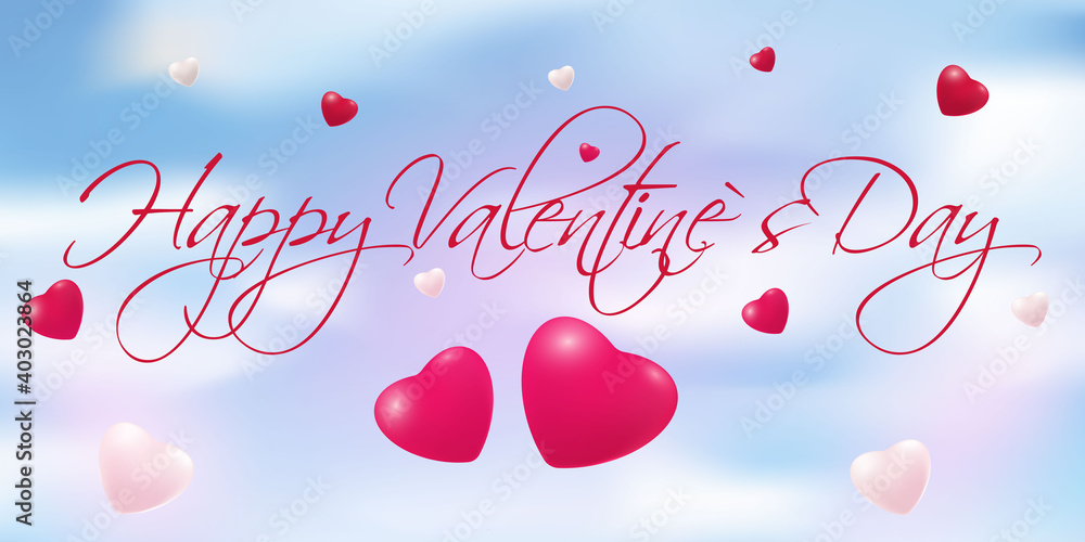 Abstract blue background in the form of sky with bright hearts. Happy Valentine s Day. Vector