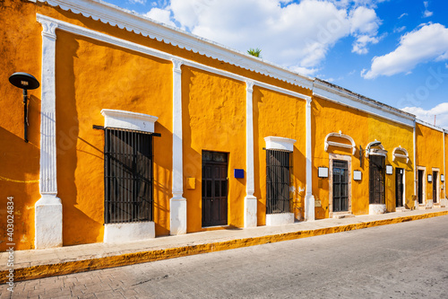 Izamal, Mexico. Street on the golden city of Izamal, in northern Yucatan. photo
