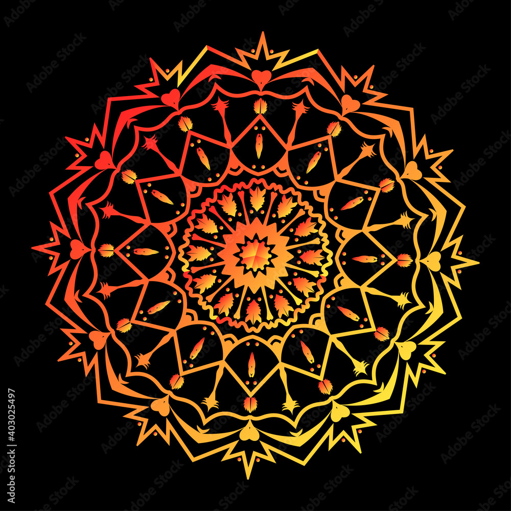 Mandala ornament design with gradient color isolated on black background vector illustration