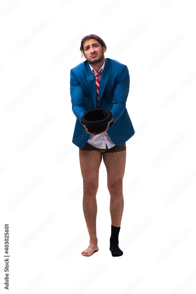 Young man in unemployment concept isolated on white Young man in unemployment concept isolated on white