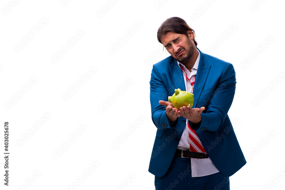 Unhappy young male employee in bankruptcy concept