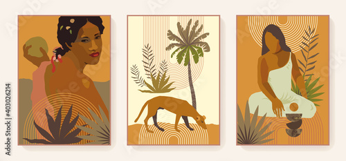 Boho triptych exotic feminine wall art prints