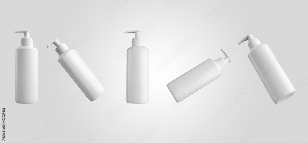 Fototapeta premium White jar mockup with trigger, empty container for design presentation, product advertising.