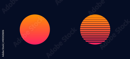 Sun gradient 80s in retro style. Vintage vector icon on dark background