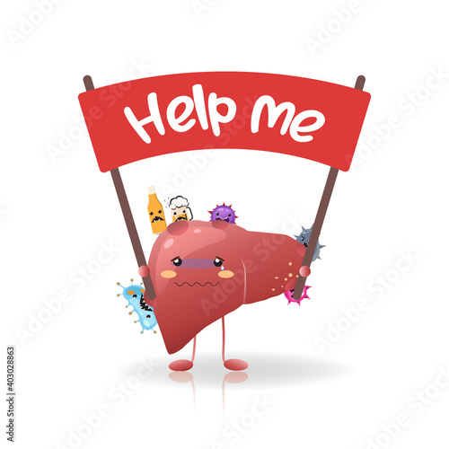 Human liver call for help with the red banner.