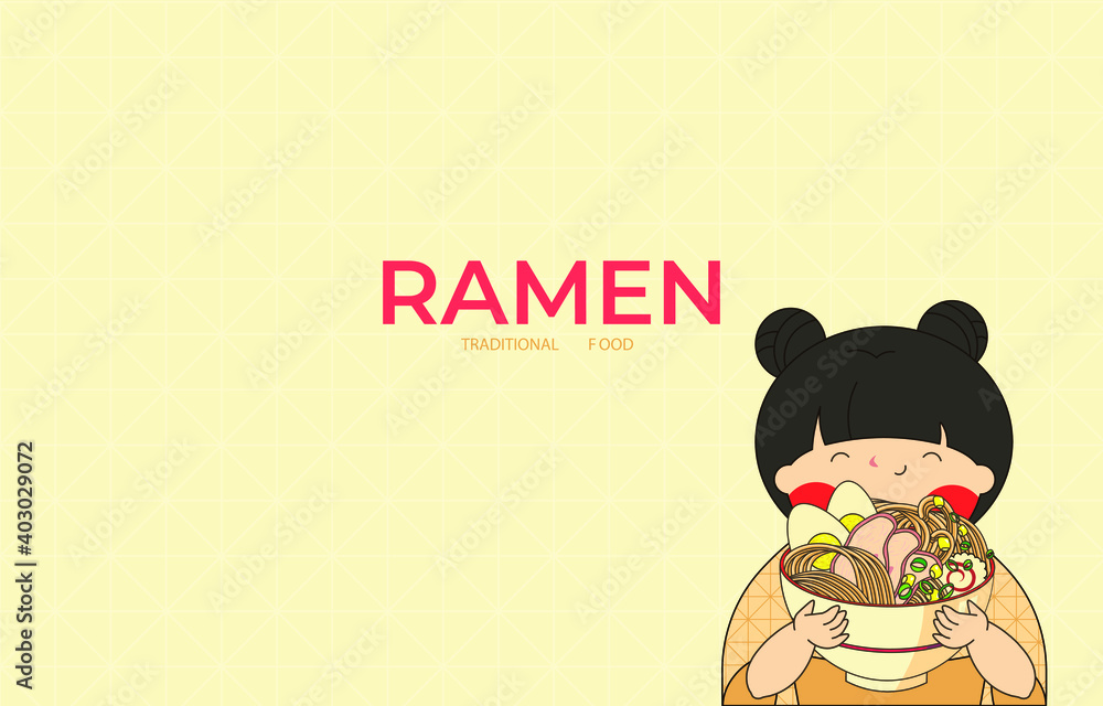 Fototapeta premium Traditional japanese noodle. Asian food. Girl with plate of noodles in hands