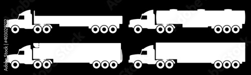 Set of silhouettes the cargo trucks. Vector illustration.
