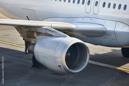 Jet engine of an aircraft at an airport