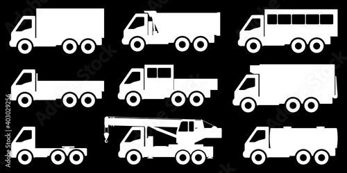 Set of silhouettes of trucks. Vector illustration.