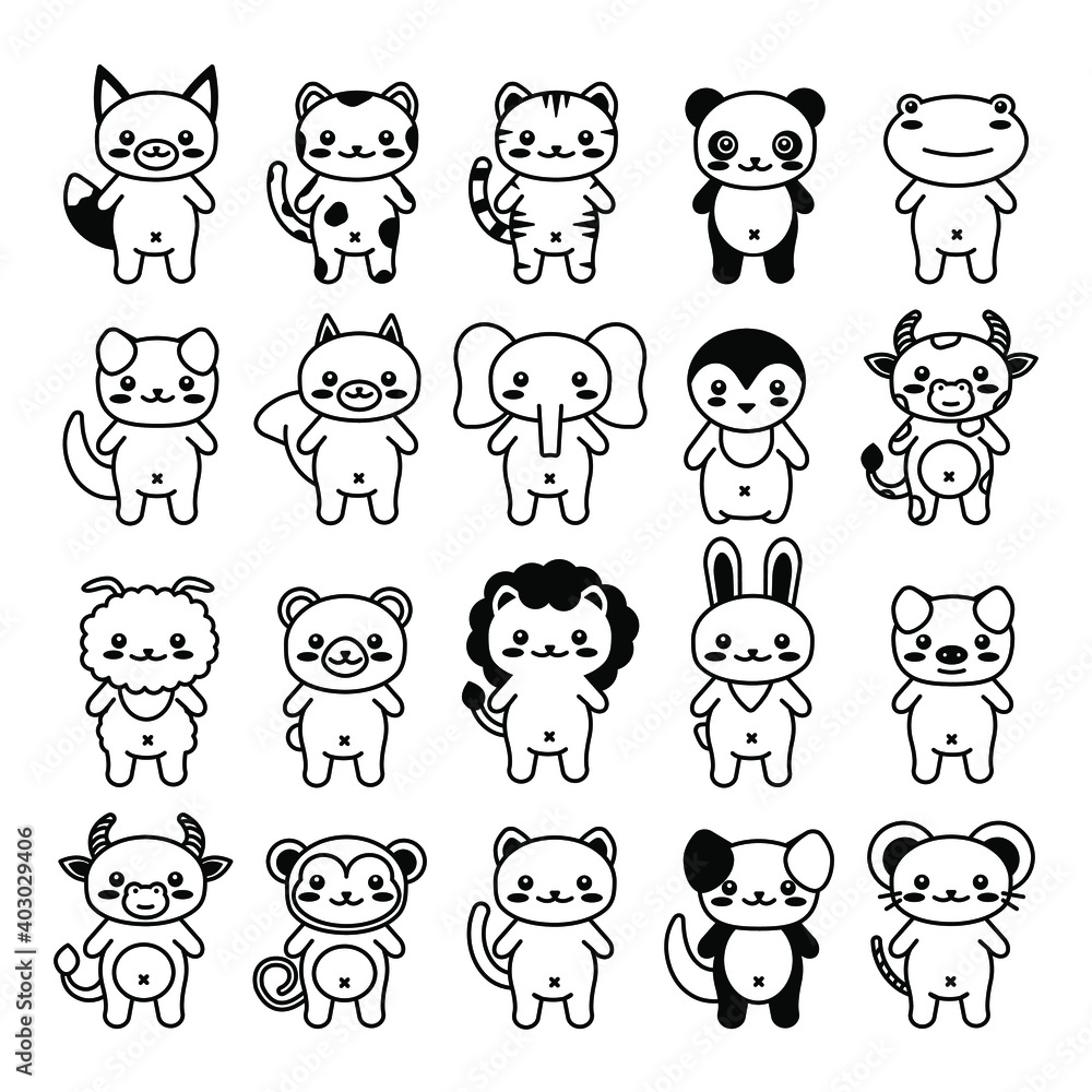 editable line, stroke. Hand Drawn vector illustration character. cute pet animal. Doodle cartoon style. Funny baby kids print. Outline symbol. Isolated vector illustration. Kawaii animal. editable line, stroke. Hand Drawn vector illustration character. cute pet animal. Doodle cartoon style. Funny baby kids print. Outline symbol. Isolated vector illustration. Kawaii animal.