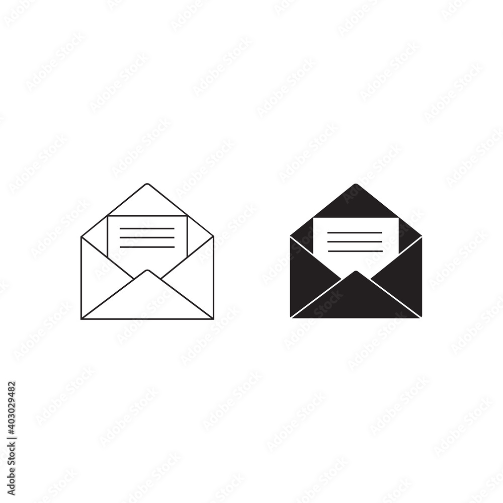 Opened envelope with letter inside. Receive mail icon. Opened envelope with letter inside. Receive mail icon.
