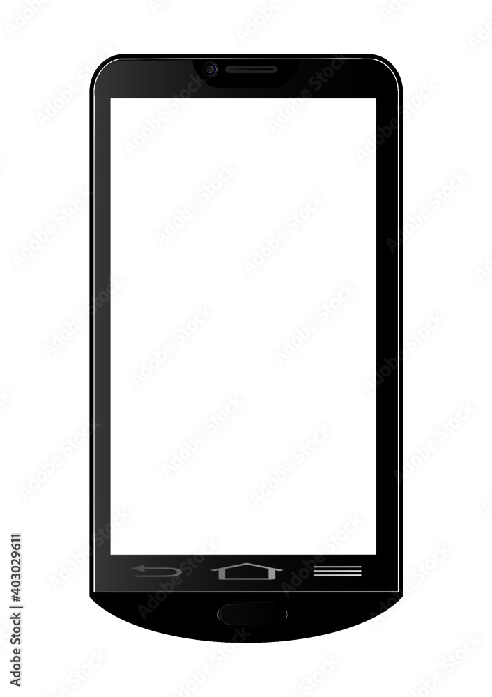 Realistic black smartphone vector illustration having a white display. Isolated mobile icon on white background Realistic black smartphone vector illustration having a white display. Isolated mobile icon on white background