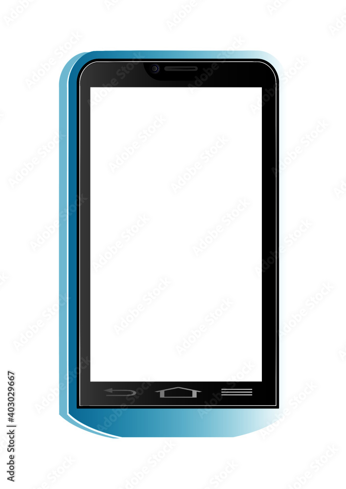 Realistic blue smartphone vector illustration having a white display. Isolated sky blue mobile icon on white background. Realistic blue smartphone vector illustration having a white display. Isolated sky blue mobile icon on white background.