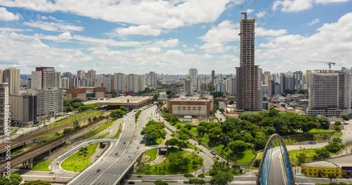 entrance to the Tatuape neighborhood, at sunset, Sao Paulo, Brazil, seen from above photo