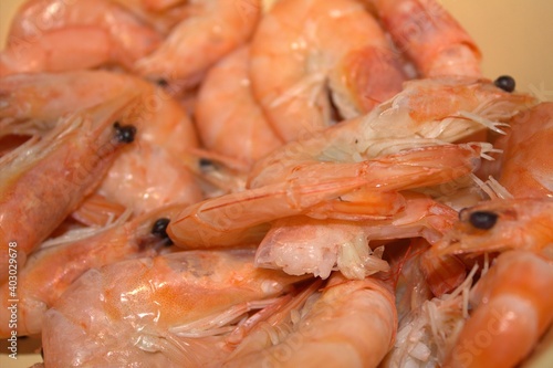 Boiled shrimp with black eyes.