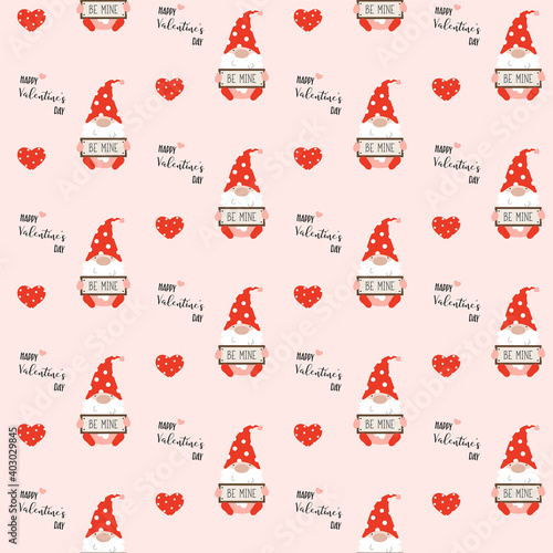 Seamless pattern with Valentine gnome