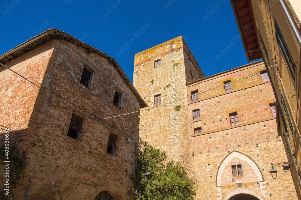 The city walls of the historic medieval village of Paganico near Civitella Paganico in Grosseto Province, Tuscany, Italy
