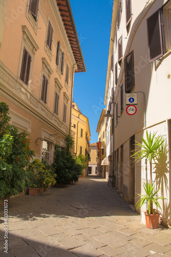 A quiet residential backsteet in the town of Grosseto in Tuscany, Italy 