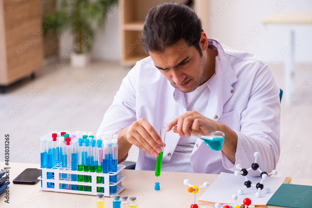 Fototapeta premium Young male chemist working in the lab
