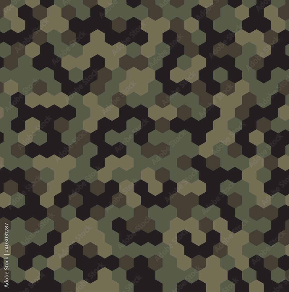 Vecteur Stock Hexagon Forest Camouflage seamless patterns. Leaf cyber camo.  Vector Illustration. | Adobe Stock