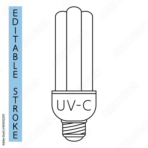 UVC light disinfection icon. Ultraviolet light sterilization of air and surfaces. Bactericidal lamp. Surface cleaning, medical decontamination procedure. UV lamp