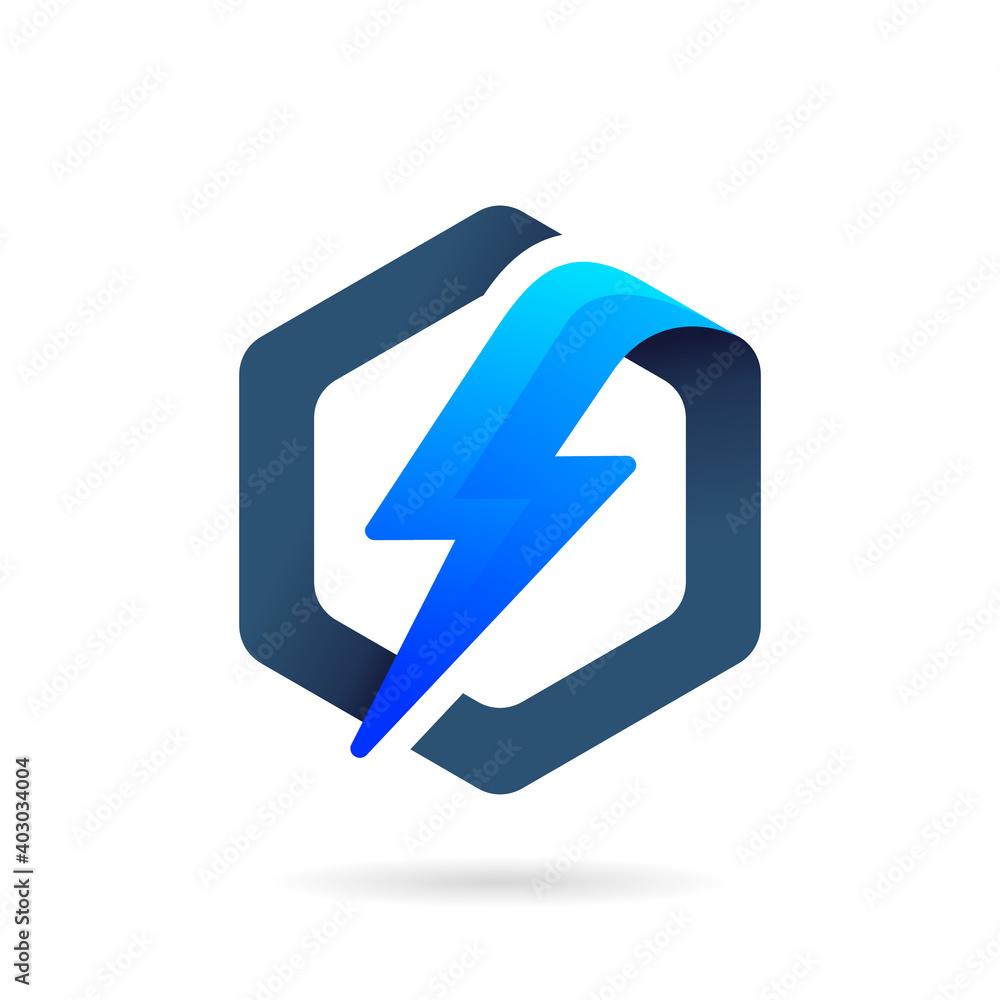 thunder light logo with hexagon concept thunder light logo with hexagon concept