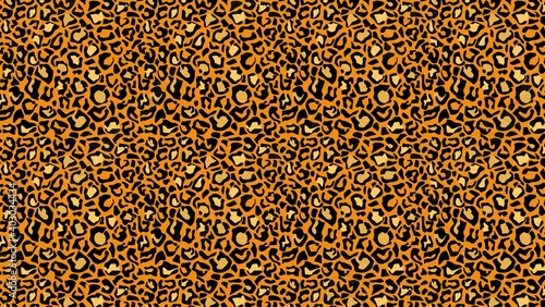 Leopard leather tracery background. Yellow panther spots with black jaguar outlines in orange cheetah vector color scheme.
