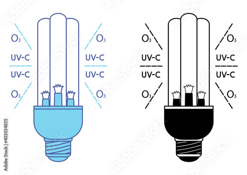 Ultraviolet bactericidal lamp with double sterilized by ultraviolet and ozone. Ultraviolet light sterilization of air and surfaces. Bactericidal lamp. Medical decontamination procedure. UVC lamp