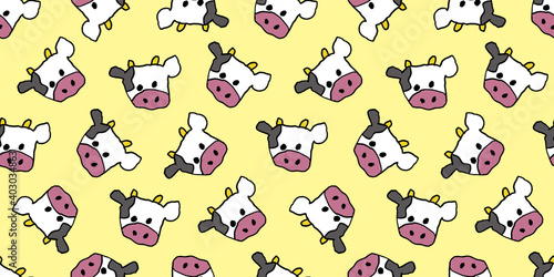 Fototapeta Naklejka Na Ścianę i Meble -  Cow illustration background. Seamless pattern. Vector.
牛のイラストパターン