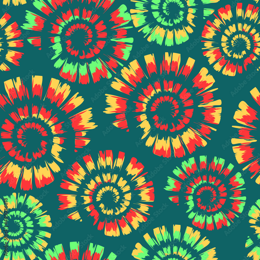 Seamless vector pattern with spiral tie dye on teal blue background. Artistic seashell wallpaper design. Creative paint texture fashion textile. Seamless vector pattern with spiral tie dye on teal blue background. Artistic seashell wallpaper design. Creative paint texture fashion textile.