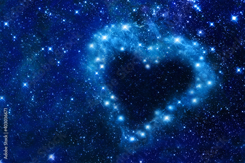 Bright stars in a night sky arranged in the shape of a heart, romantic magic night, outer space galaxy, love and Valentines day card