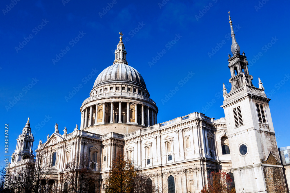 St Paul’s Cathedral  in London England UK built by Sir Christopher Wren which a popular tourism travel destination visitor landmark of the city stock photo image