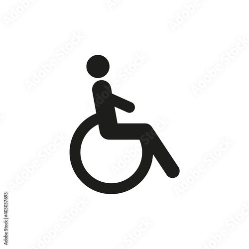Disabled person in a wheelchair, flat icon. Handicapped patient icon. User interface vector icon.