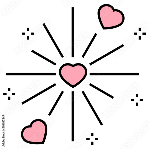 Pink Heart Shape Fireworks, Wedding Spider firecracker Vector Color Icon design, Carnival Celebration on White background