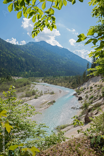 riverbed of Isar river, bavarian wilderness and riparian zone photo