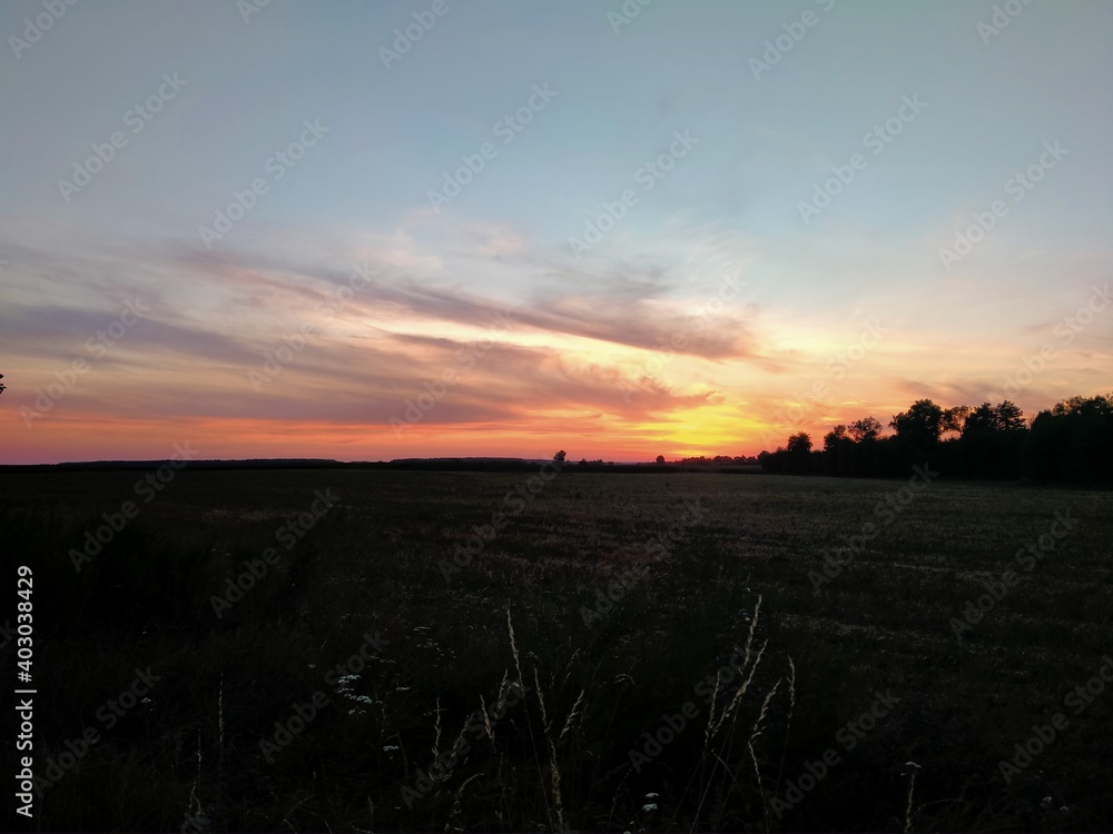 sunset over the field sunset over the field