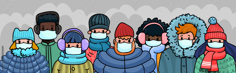 Cartoon pair in winter clothes. Seasonal illustration for your design. Cartoon pair in winter clothes. Seasonal illustration for your design.