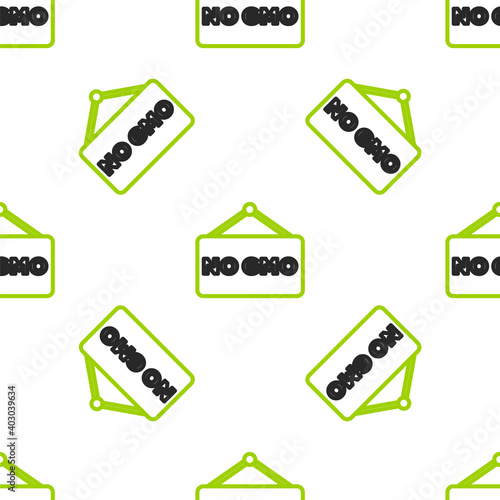 Line No GMO icon isolated seamless pattern on white background. Genetically modified organism acronym. Dna food modification. Vector.