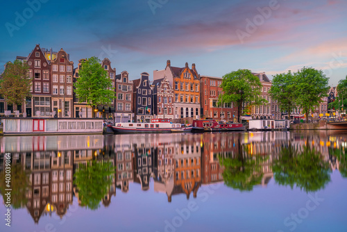 Downtown Amsterdam city skyline. Cityscape in Netherlands