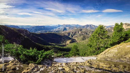 Winter landscape panoramic of spanish and catalan pyrenees. Perfect vacation place to travel with family.