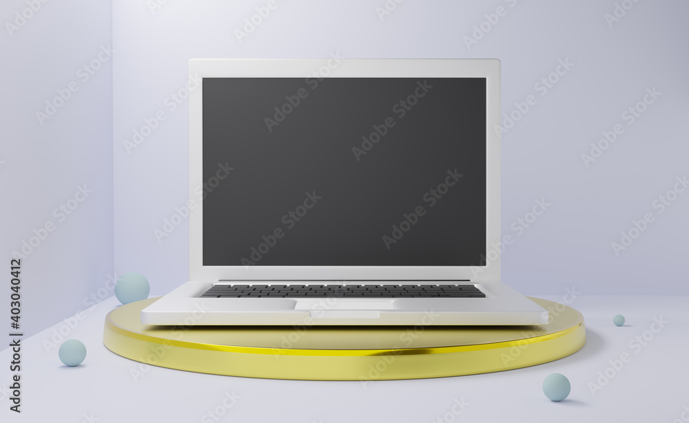 podium with computer laptop in gray composition for modern stage ...