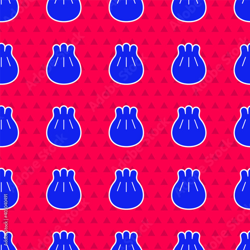 Blue Khinkali on cutting board icon isolated seamless pattern on red background. Traditional georgian dumpling. Vector Illustration.