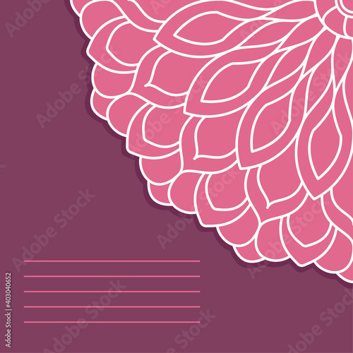 Mandala ornament vector. A symmetrical geometry pink flower.