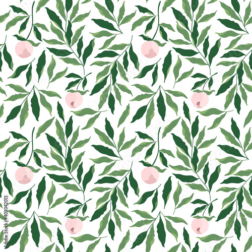 pink bouquet peony flower and leaves, vector drawing pattern seamless pattern