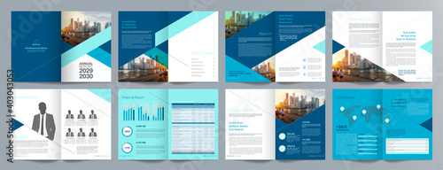 Corporate business presentation guide brochure template, Annual report, 16 page minimalist flat geometric business brochure design template, A4 size.