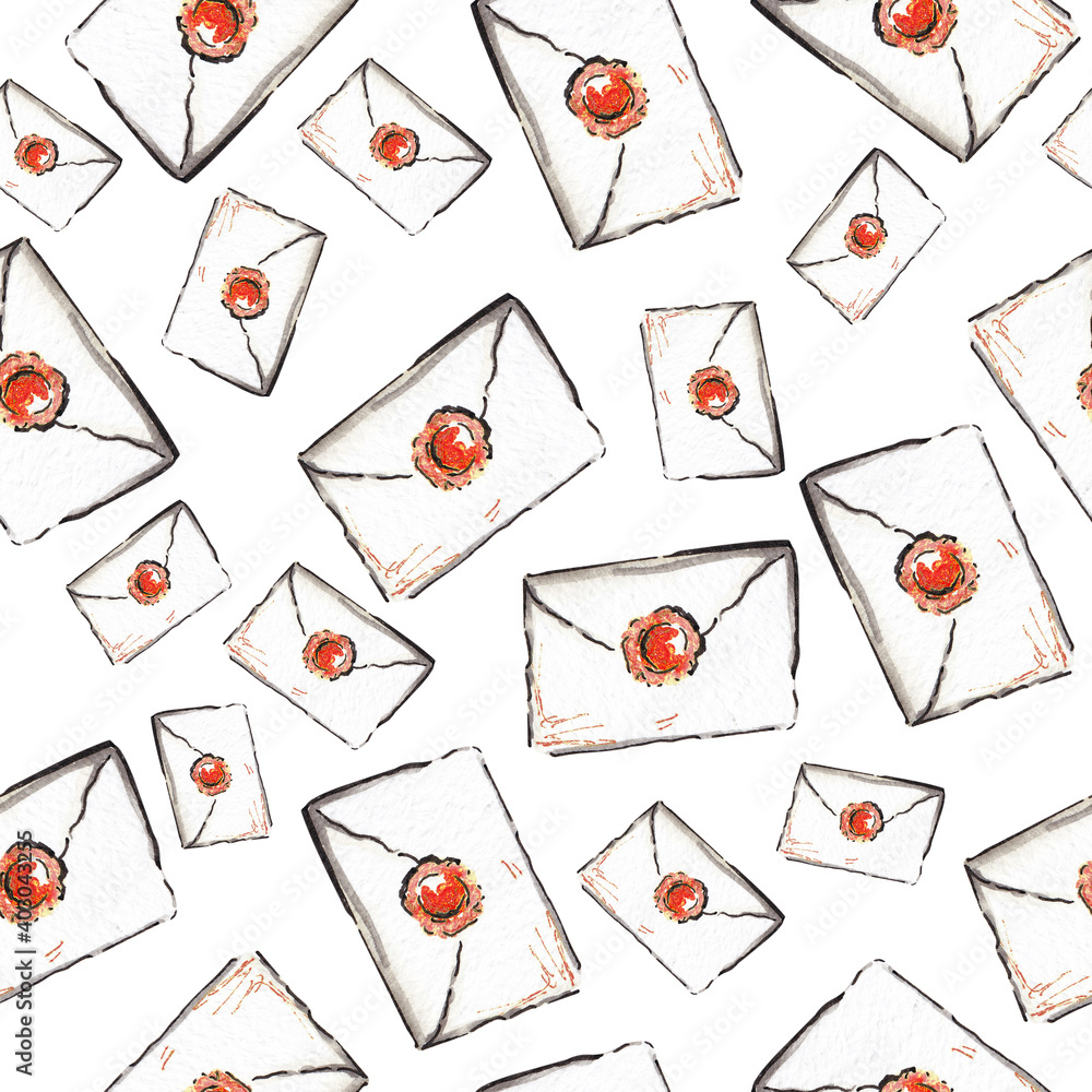 Naklejka premium Watercolor and ink seamless pattern illustration with red letters. Hand drawn object. Harry Potter.