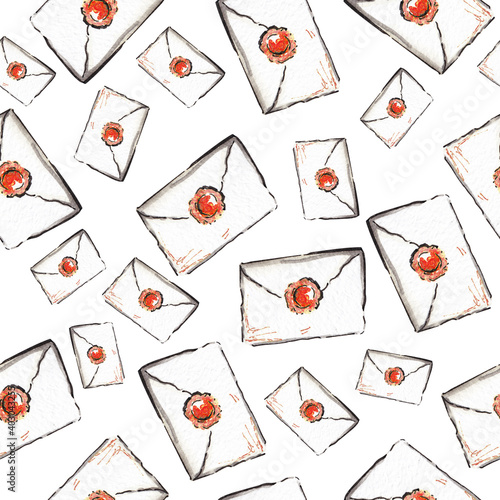 Canvas-taulu Watercolor and ink seamless pattern illustration with red letters