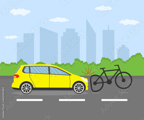 Fototapeta Naklejka Na Ścianę i Meble -  Car accident with bike. Vector illustration.