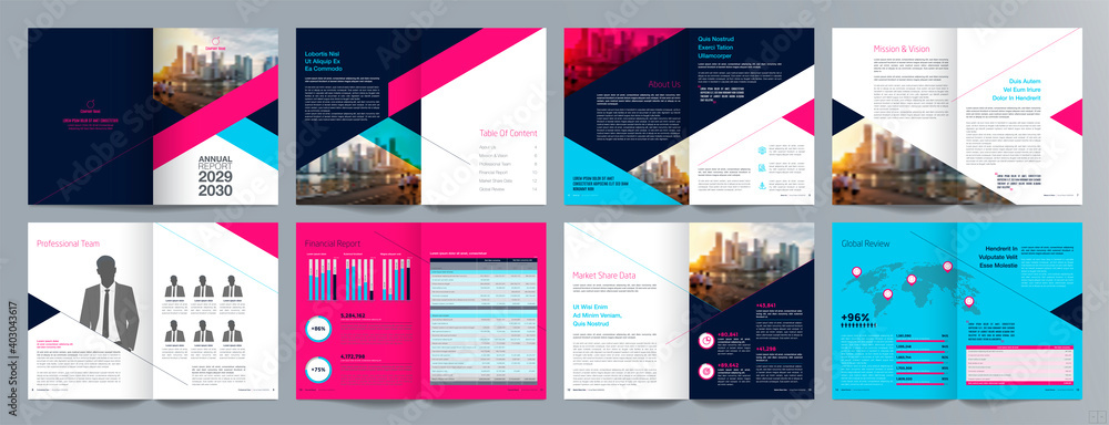 Corporate business presentation guide brochure template, Annual report, 16 page minimalist flat geometric business brochure design template, A4 size. Corporate business presentation guide brochure template, Annual report, 16 page minimalist flat geometric business brochure design template, A4 size.